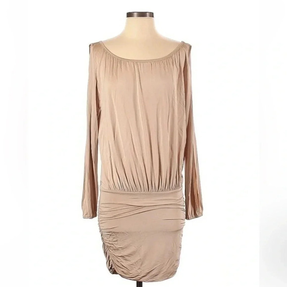 Bebe | Tan Dropped Waistband Rouched Dress Size Small S - Picture 1 of 2